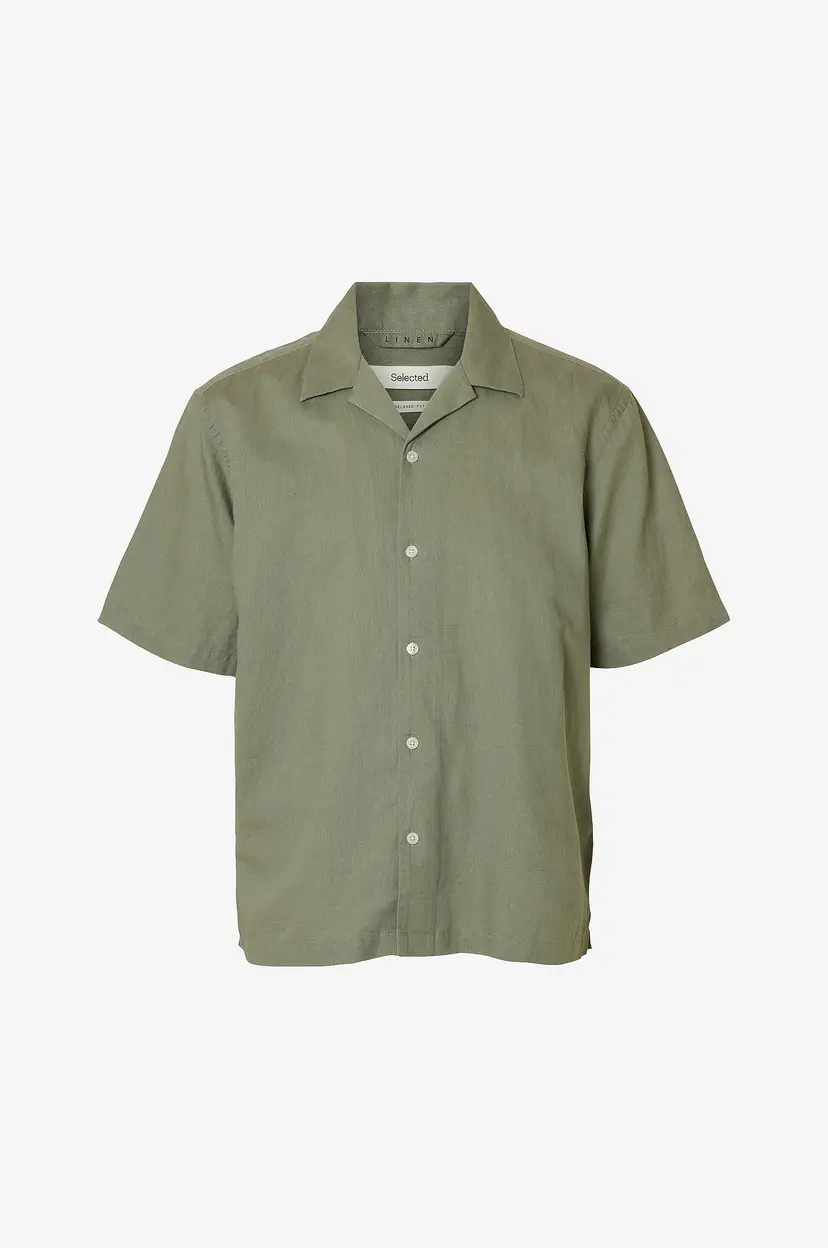 Selected Men Linskjorte Slhrlxclay Linenblend SS Shirt Res - Grønn