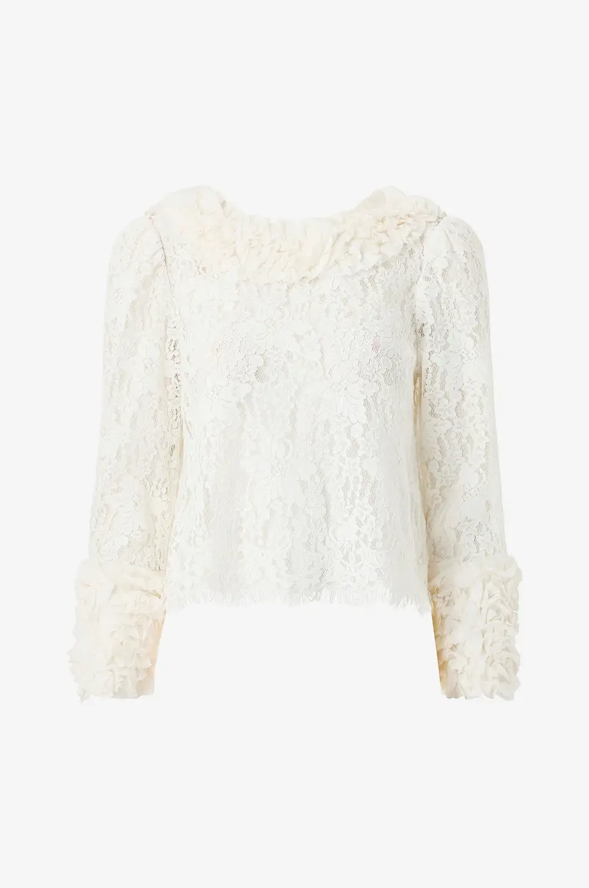 By Timo Blondetopp Striped Organza Frill Top - Hvit