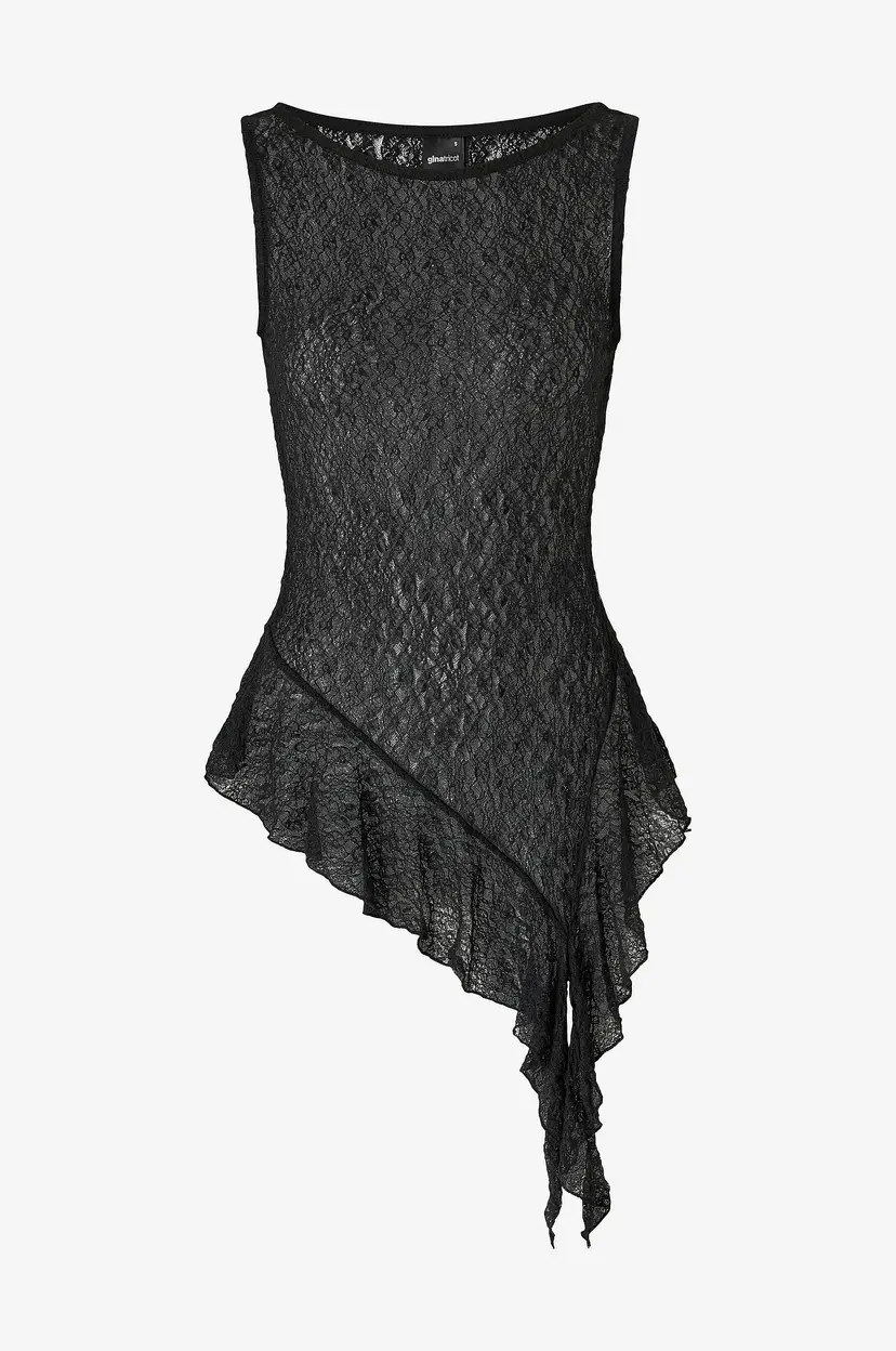 Gina Tricot Topp Asymmetric Lace - Svart