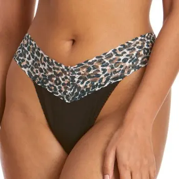 Hanky Panky Hanky Panky Truser 2P Cotton Original Rise Thong Svart mønstret bomull One Size Dame
