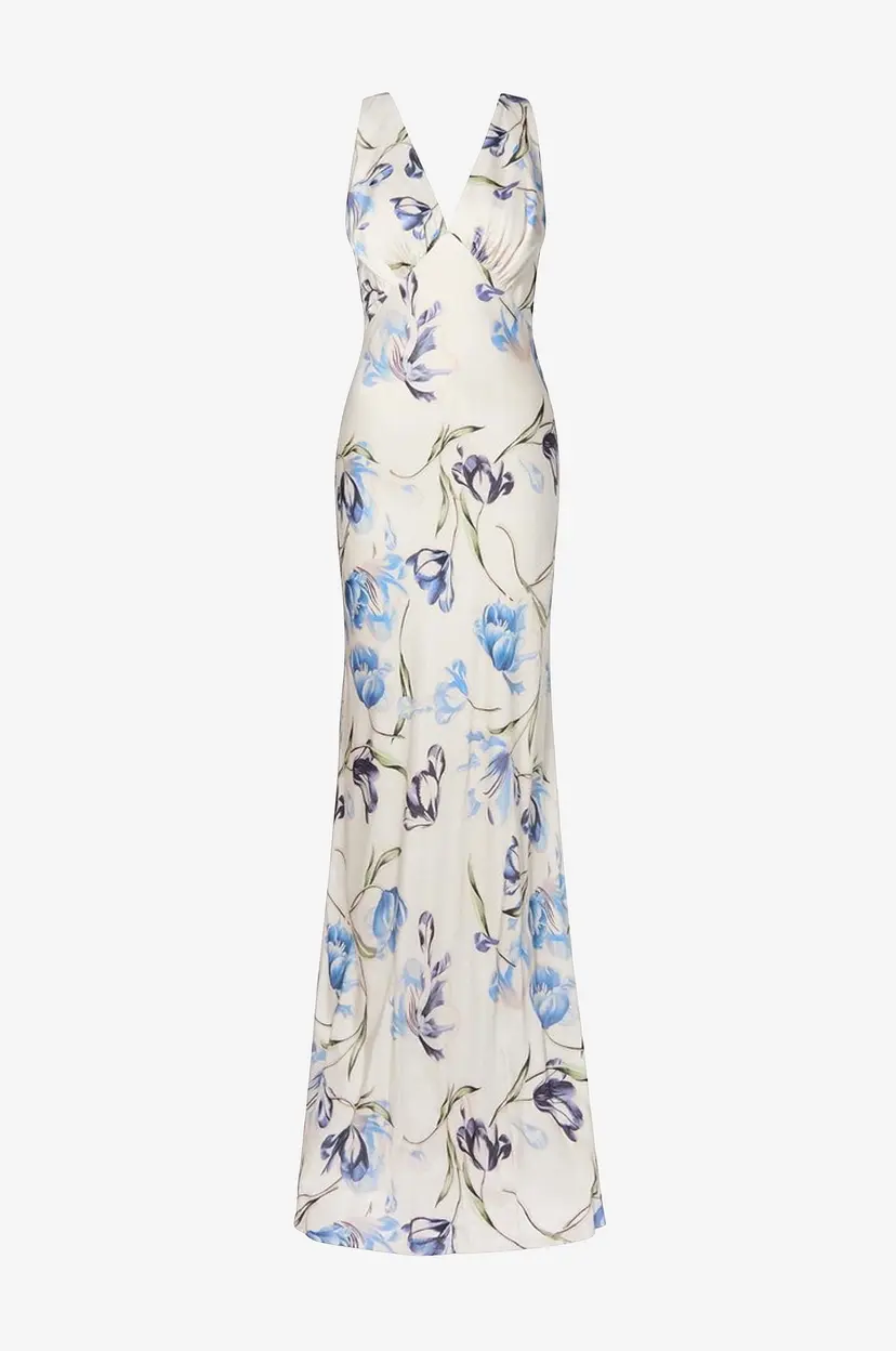 By Malina Maxikjole Thelma Open Back Satin - Blå