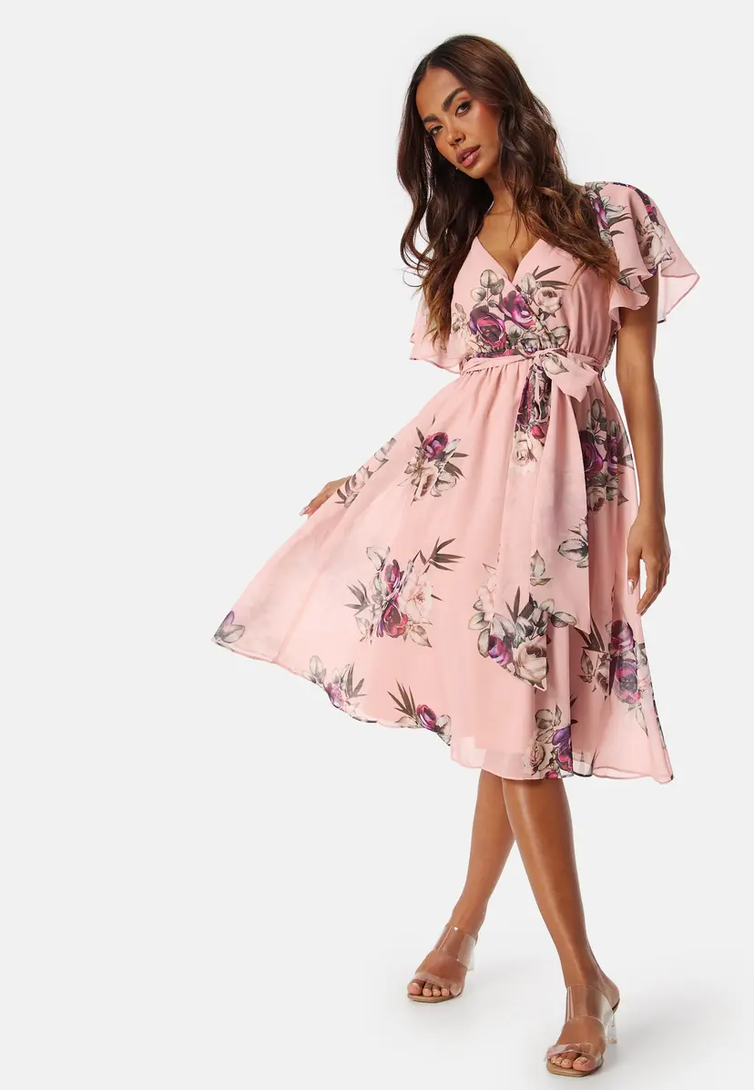 Goddiva Flutter Floral Midi Dress