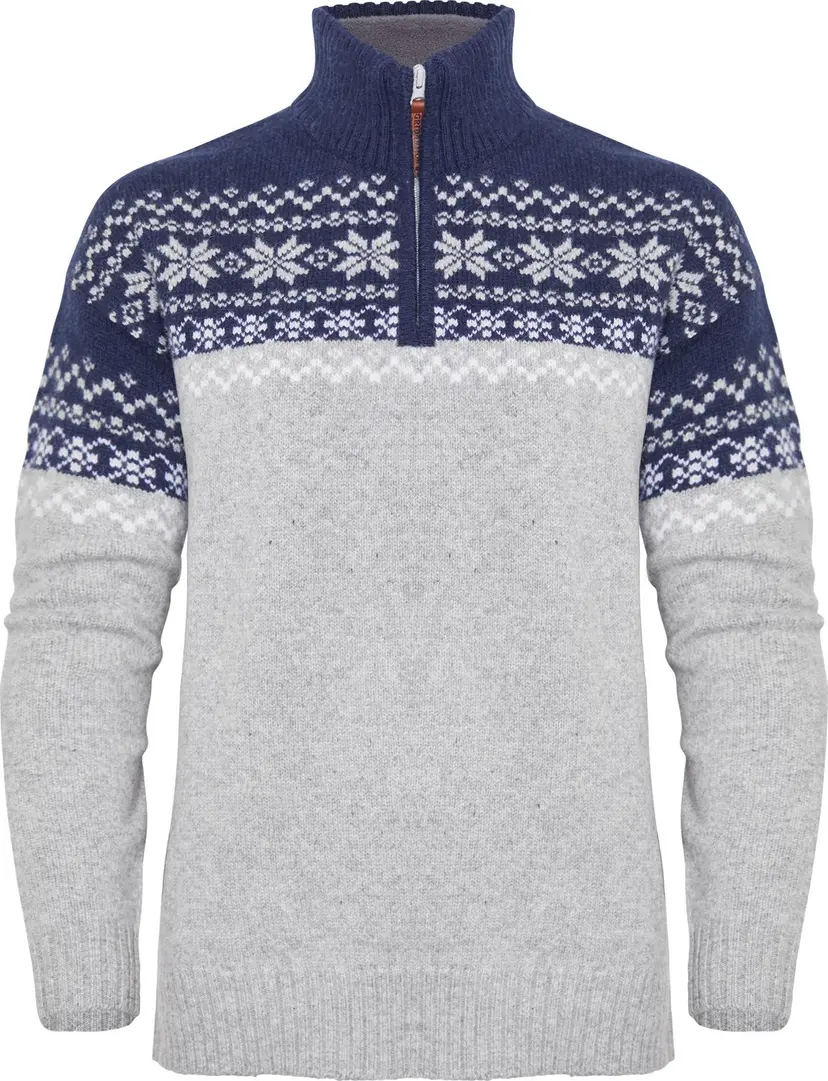 Gridarmor Gridarmor Women's Snøkrystall Half Zip Ullgenser Light Grey/Dark Navy/White