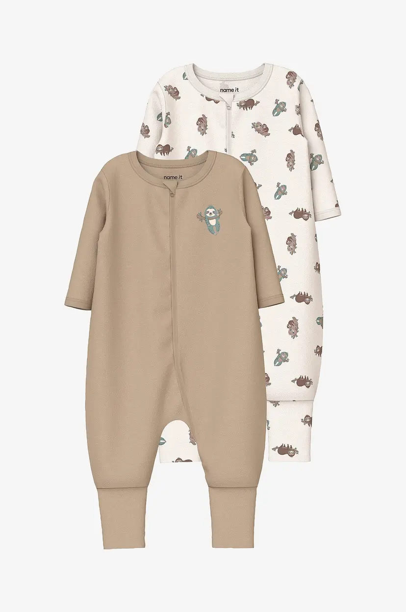 Name it baby Pyjamasoverall nbnNightsuit Zip FF Sloth 2-pakning - Hvit