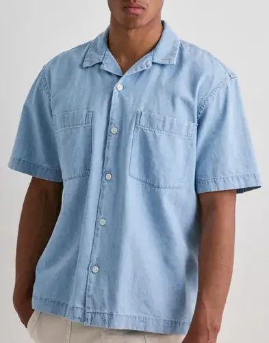 Selected Men Selected Men Slhrlxcarlo Denim Ss Shirt Resort Kortermede skjorter Blå