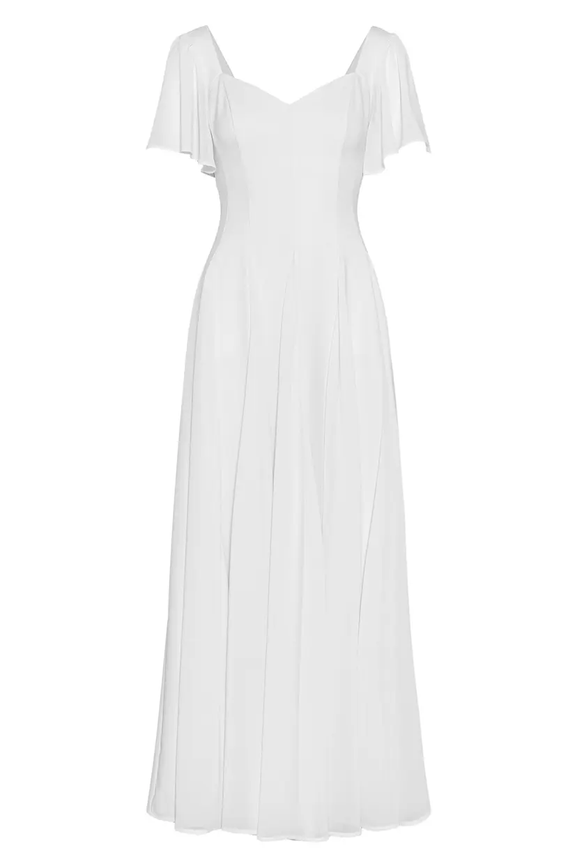 MurlongCres. Alette Maxi Dress Flutter Sleeves – White Bridal & Wedding Dress, XXS