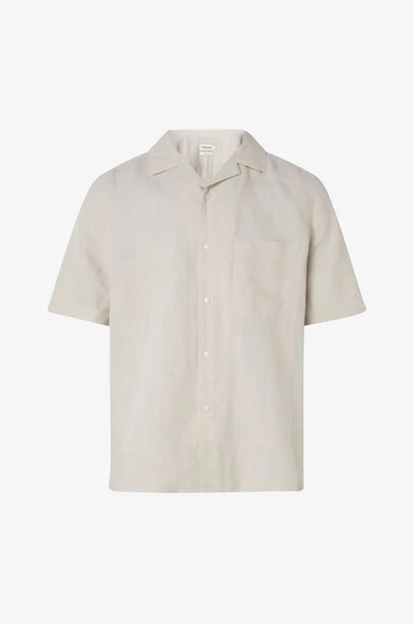 Calvin Klein Skjorte Linen Cotton Cuban S/S Shirt - Beige
