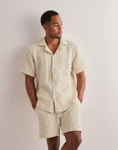 Oas OAS Cuba Waffle Shirt Rutete skjorter Beige