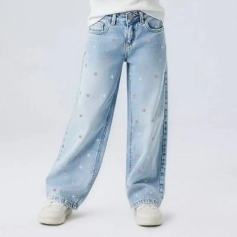NAME IT Bukse Jeans Rose Wide Kids Heart Ligth Blue Bleached Denim