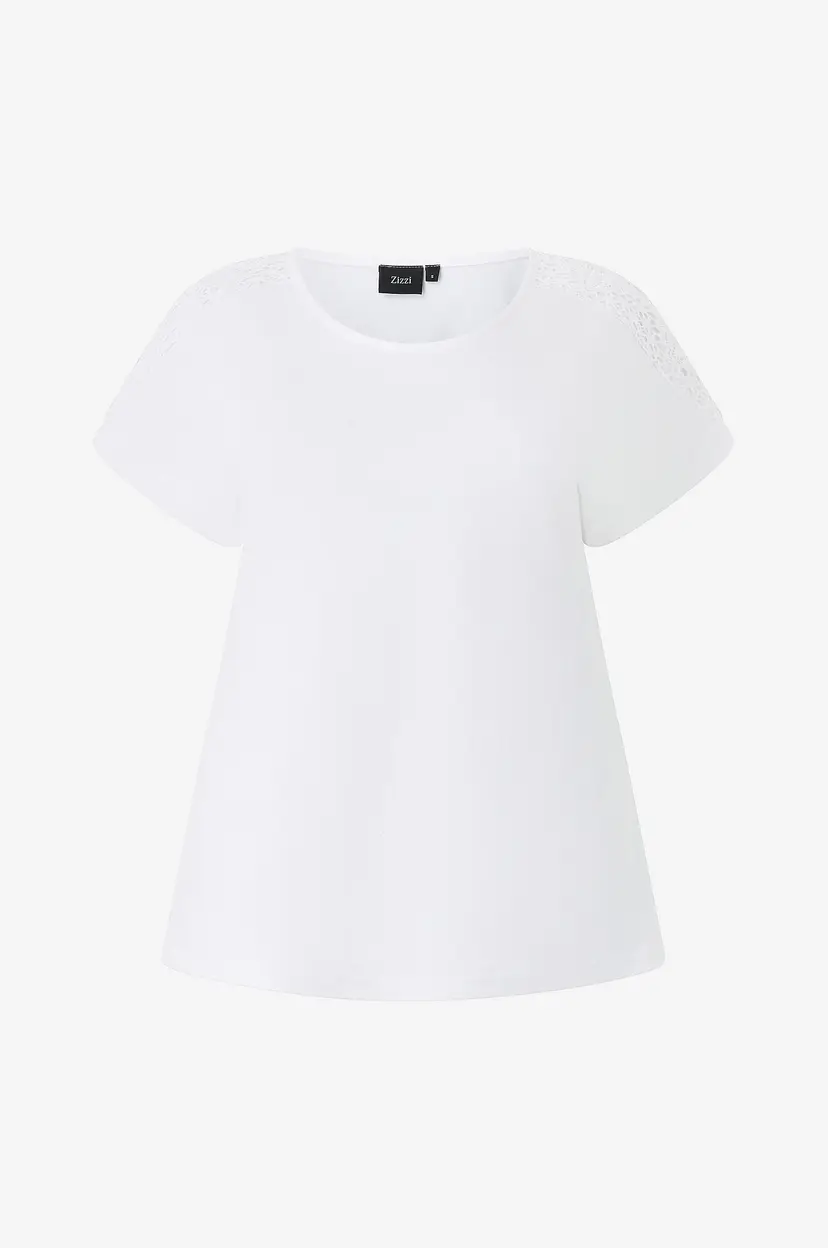 Zizzi Topp Mkamia, S/S, Loose Tee - Hvit