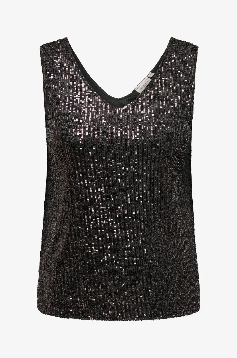 Only Carmakoma Paljettopp carAna S/L V-neck Sequins Top - Grå