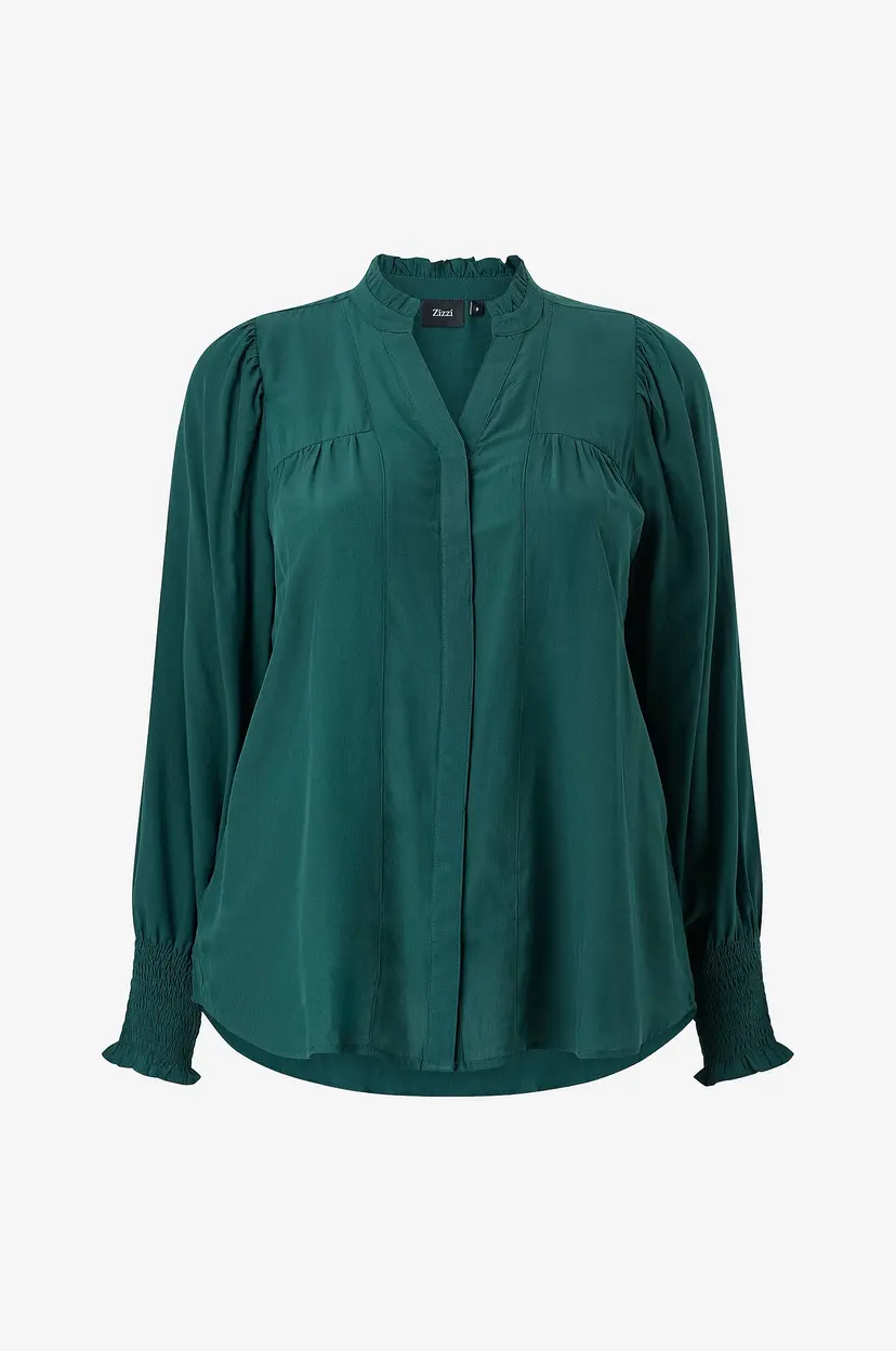 Zizzi Bluse Ejannie, L/S, Shirt - Grønn