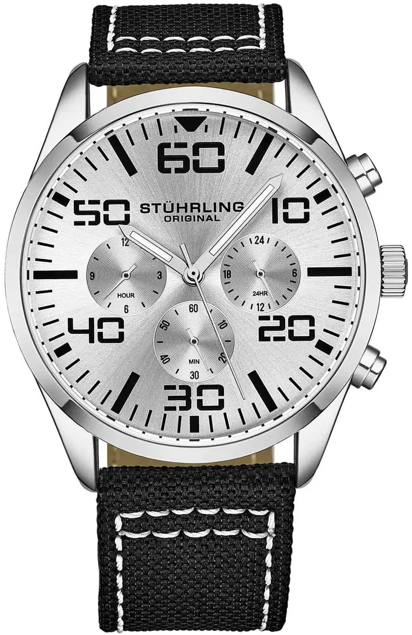 Stührling Original Stührling Original Herreklokke 4001.1 Aviator Sølvfarget/Lær Ø42