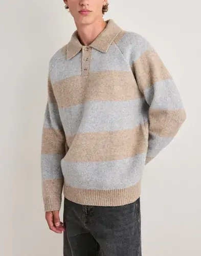 Les Deux Les Deux Striped Melange Knitted Polo Strikkegensere Beige