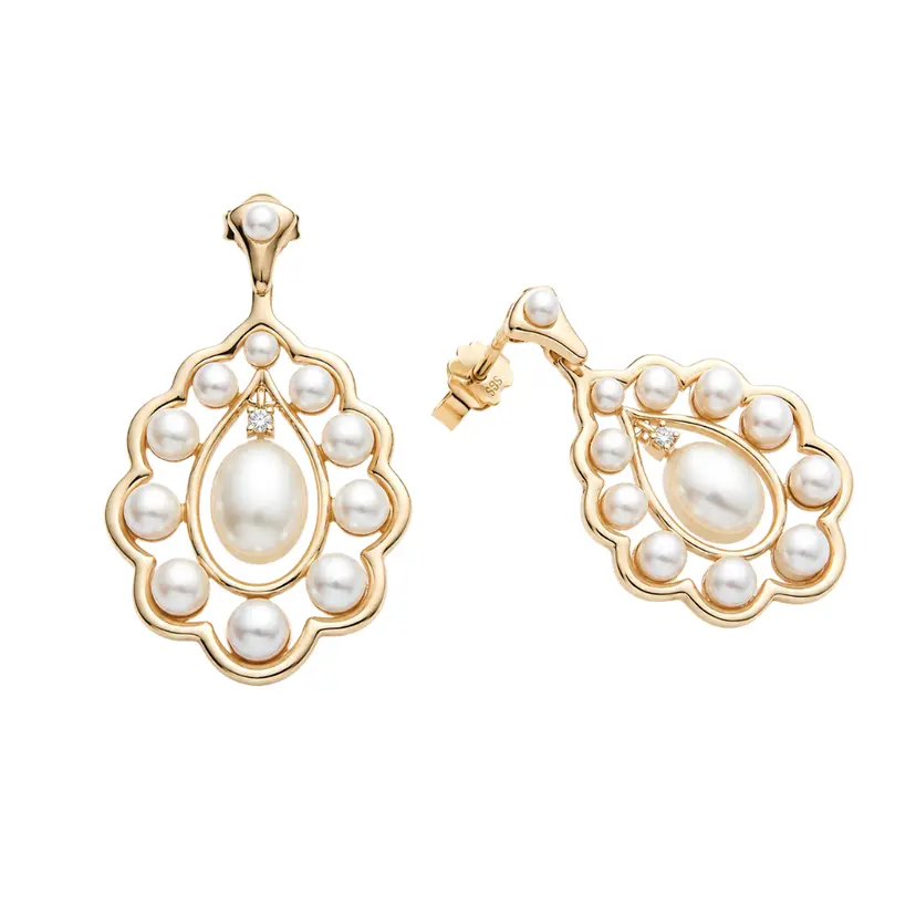 Lind Lind Design - Pearl perfection øreringe i 14 karat guld med perler og diamanter
