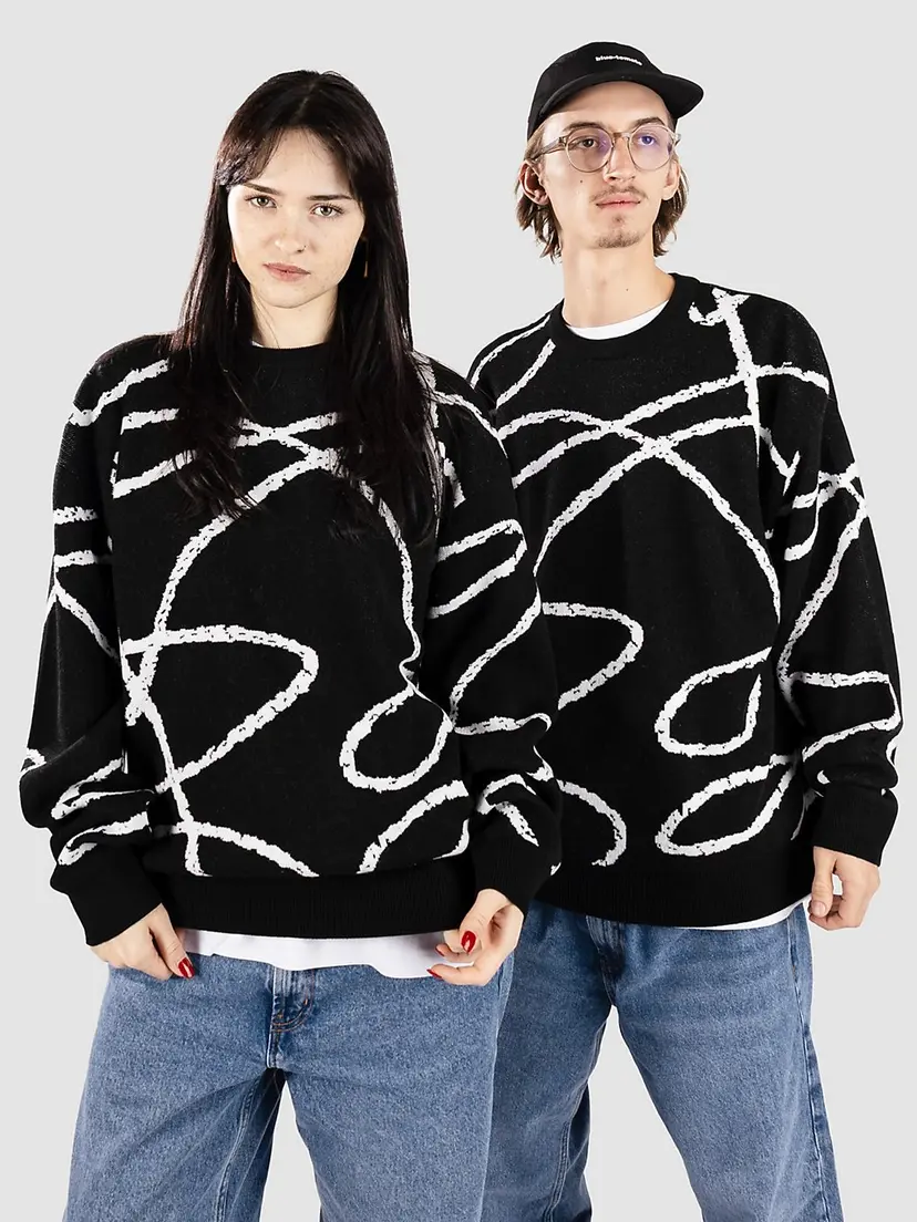 Poetic Collective Poetic Collective Doodle Jacquard Knit Crewneck Strikket genser svart
