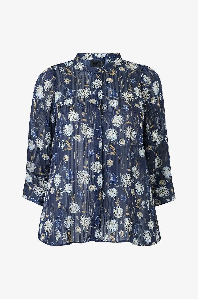 Zizzi Bluse Calucy, 3/4, Shirt - Blå
