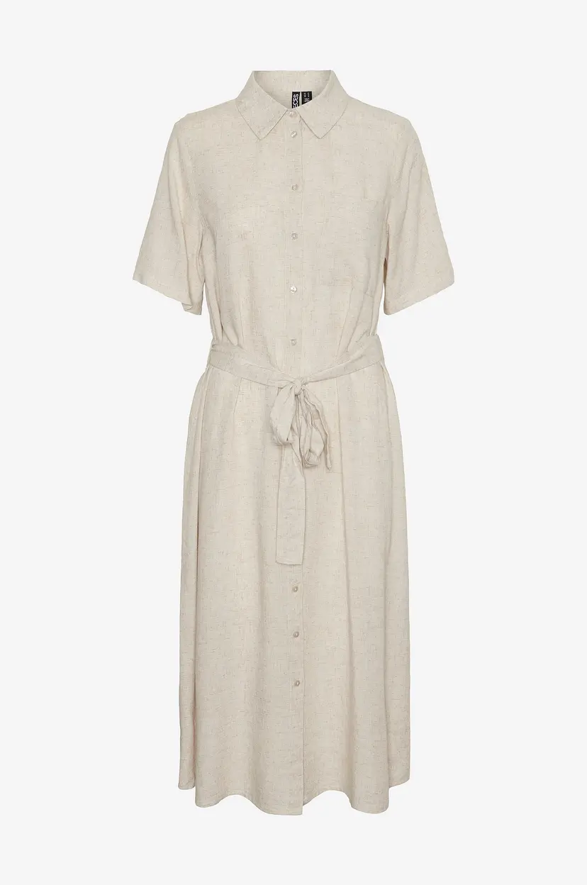 Pieces Skjortekjole pcPia 2/4 Midi Shirt Dress - Beige