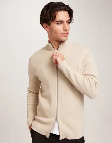 Only & Sons Only & Sons Onsphil Reg 12 Struc Card Knit Noos Gensere med glidelås Beige