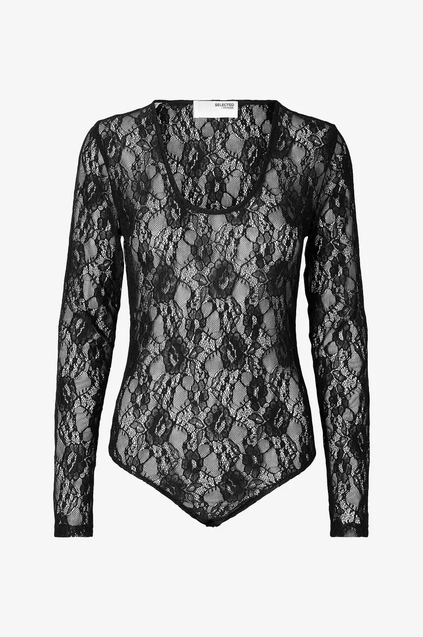 Selected Women Bodysuit slfAria LS Lace - Svart
