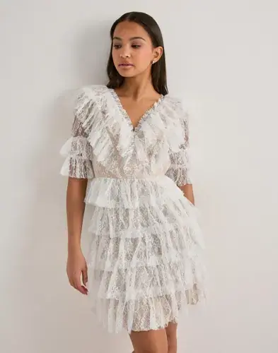 Malina Malina - Hvit - Sky v-neck frill mini lace dress
