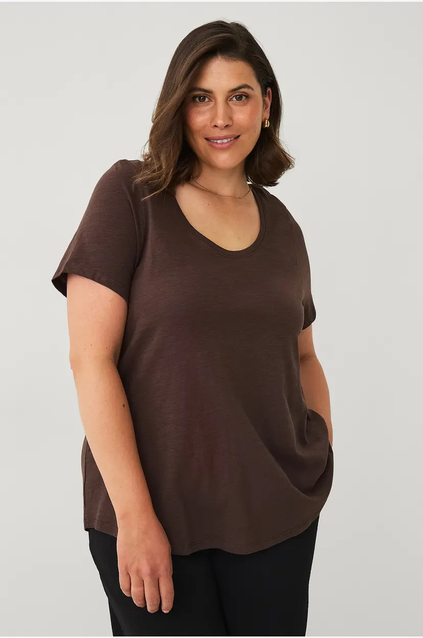 Ellos Plus collection Kortermet topp i slub bomull - Brun