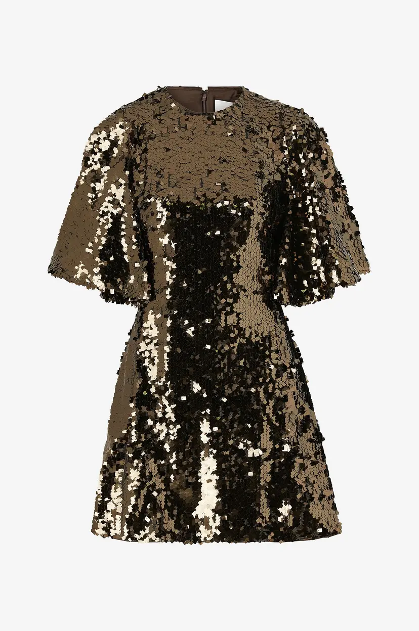 By Malina Kjole Yvette Wide Sleeve Sequin Mini Dress - Brun