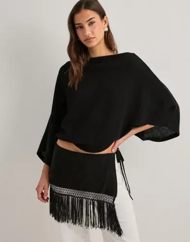 Nelly Nelly - Svart - Fringe Tie Mini Skirt