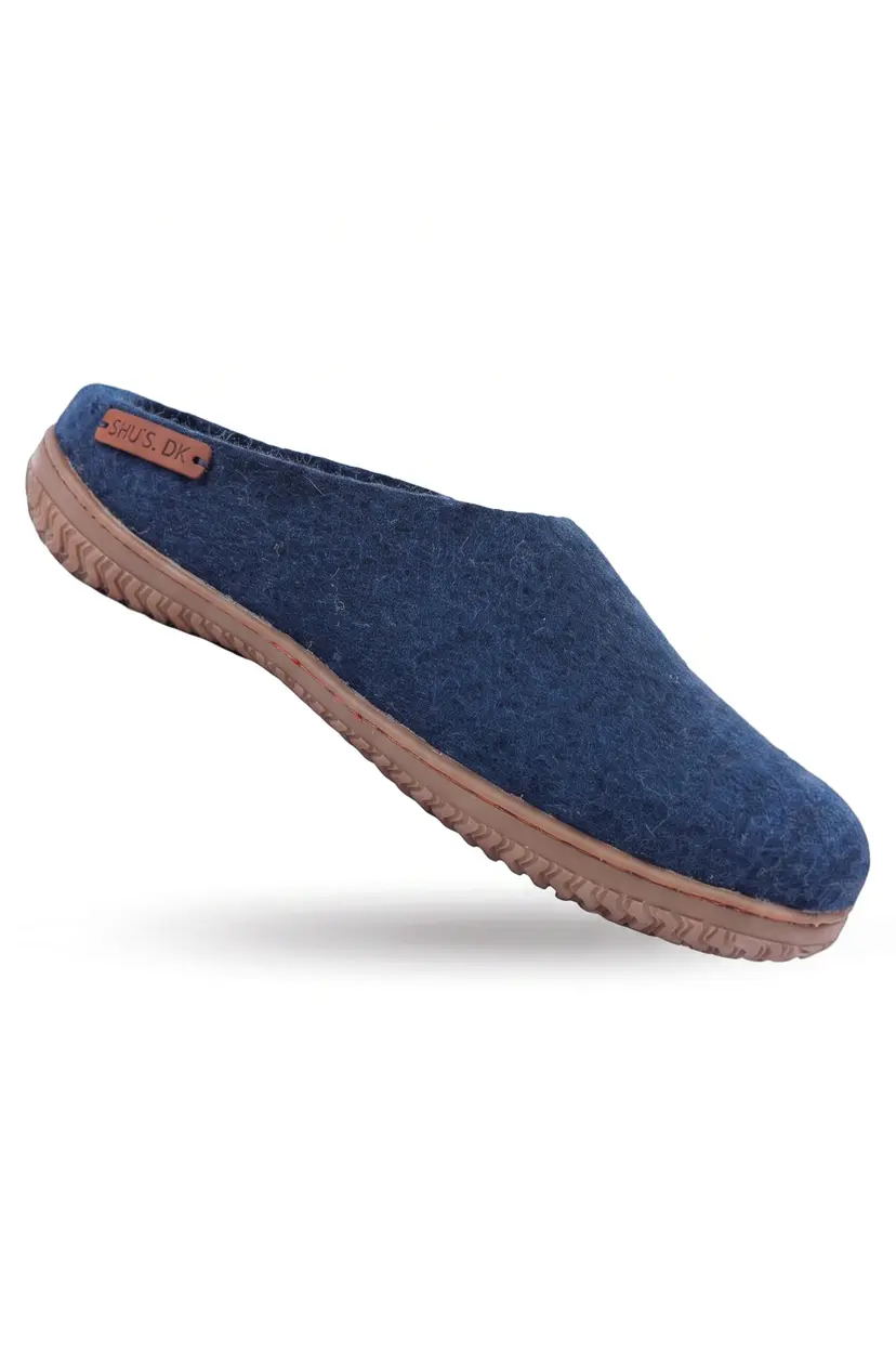 SHUS Uldtøffel (100% ren uld) - Model Blå m/Gummisål - 36