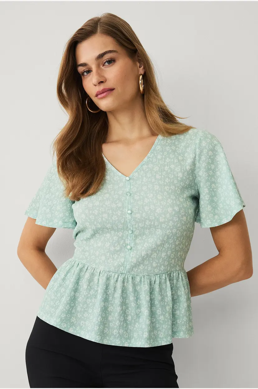 Ellos Collection Jerseybluse med volang - Grønn
