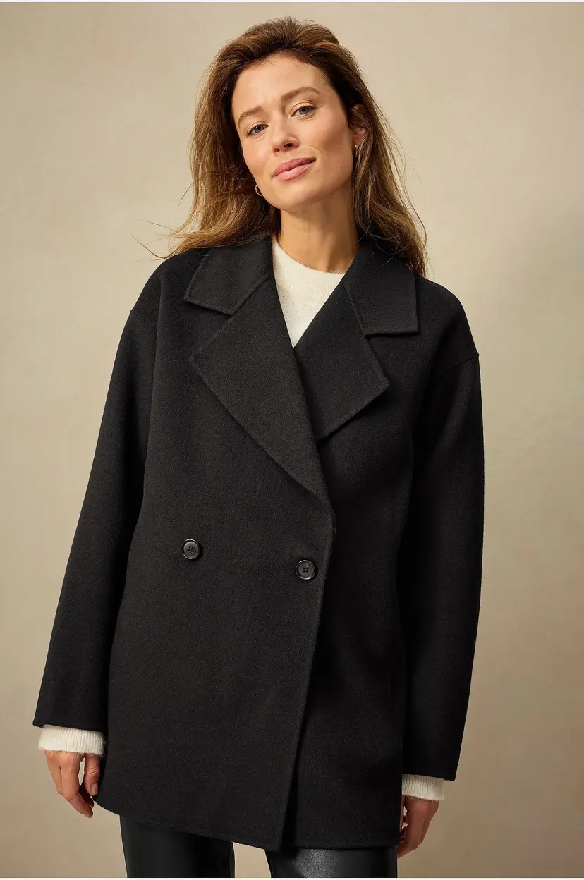 Ellos Collection Kort kappe i ull Premium - Svart