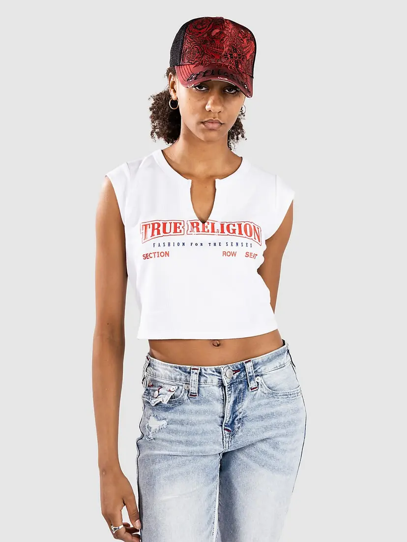 True Religion True Religion Anniversary Tr Ribbed V Notch T-skjorte hvit