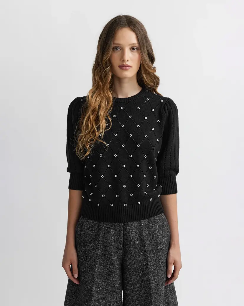 Manoush Manoush Burlington Bijoux Black Mid-sleeve knit top