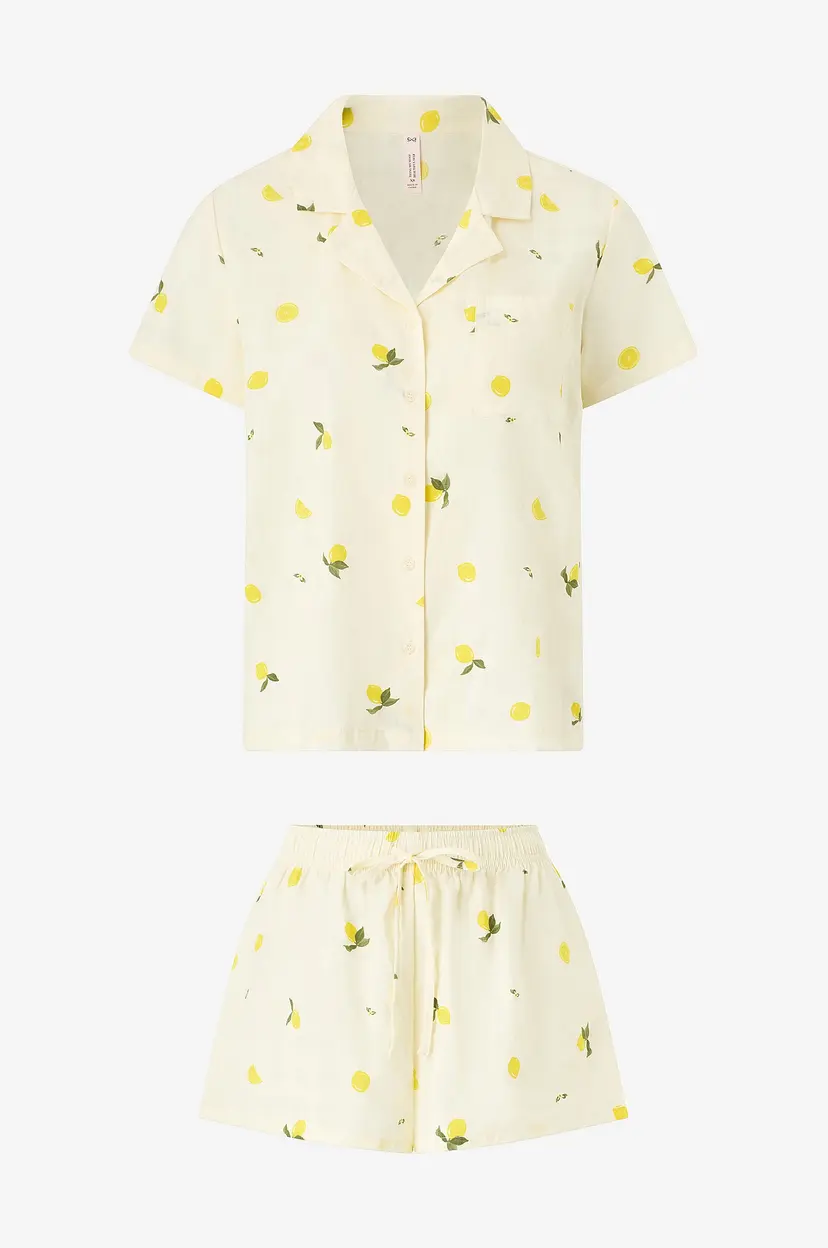 Hunkemöller Pysjsett PJ SS Woven Lemon - Hvit