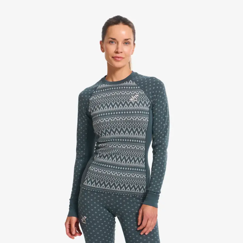 RevolutionRace Route Merino Warm Graphic Base Layer Top Dame India Ink/Alloy Grey