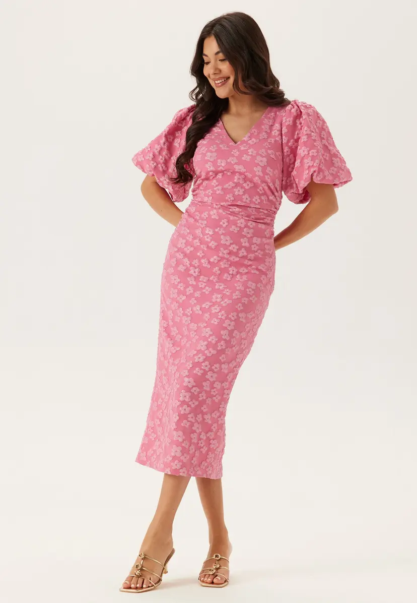 Bubbleroom Occasion Puff Sleeve Jacquard Midi Dress