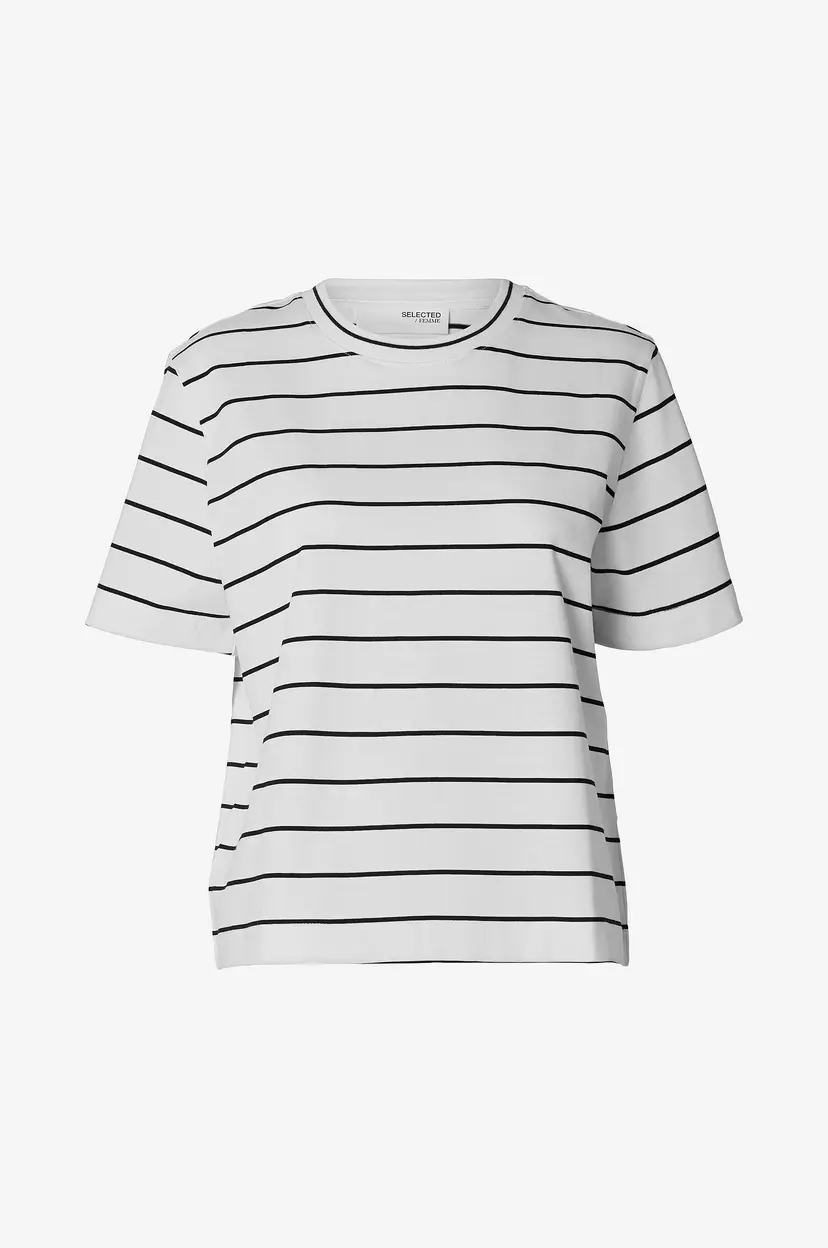 Selected Women Topp slfEssential SS Striped Boxy Tee - Hvit
