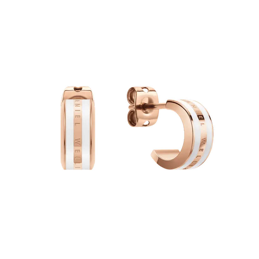 Daniel Wellington Rose Gold Earrings Emalie Satin White | DW