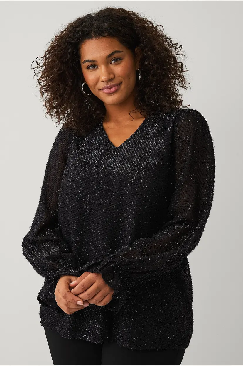 Ellos Plus collection Bluse med puffermer - Svart
