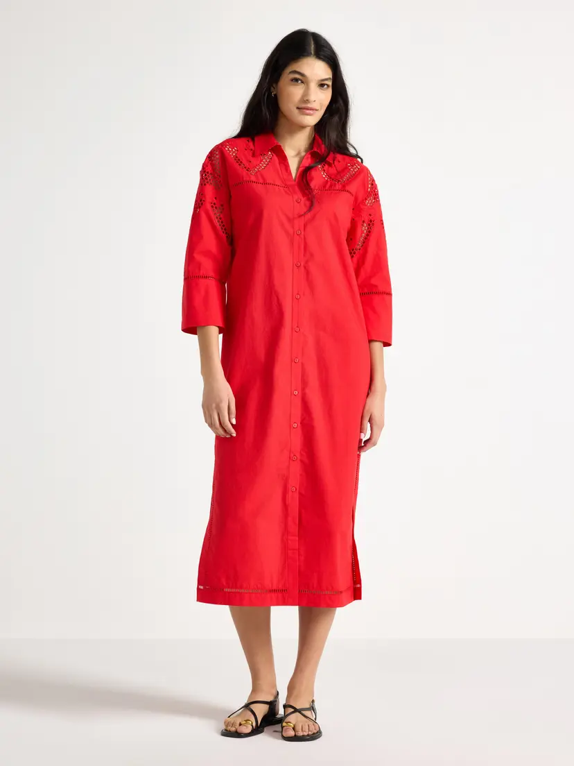 Lindex Midi skjortekjole med broderie anglais