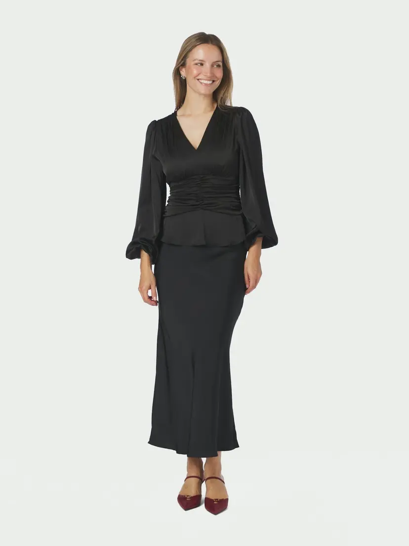 Neo Noir Pascal Drapy Satin Blouse Black - XS