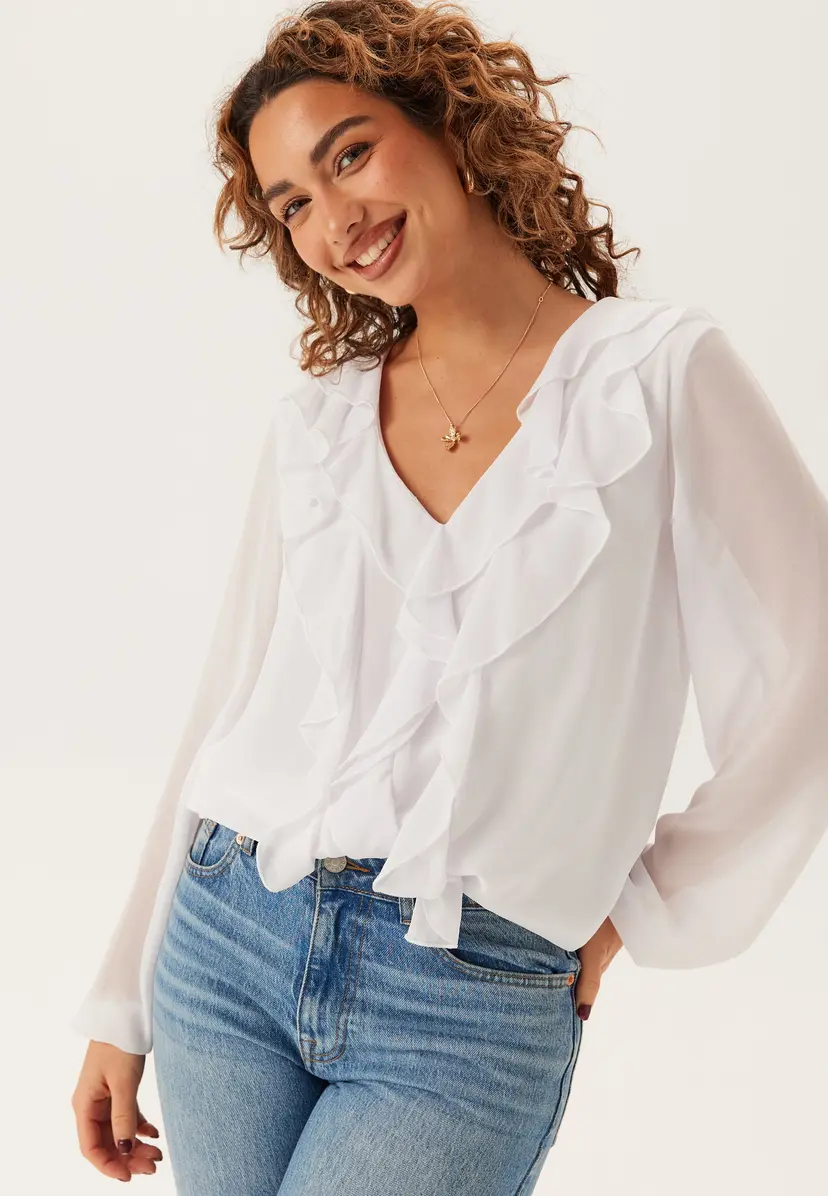 Vila Viane L/S V-NECK FRILL TOP V-N