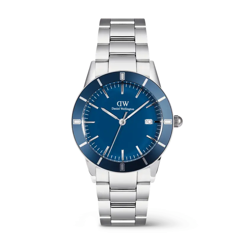 Daniel Wellington Silver 40mm Mic Watch Iconic Paradigma Link Blue Enamel | DW