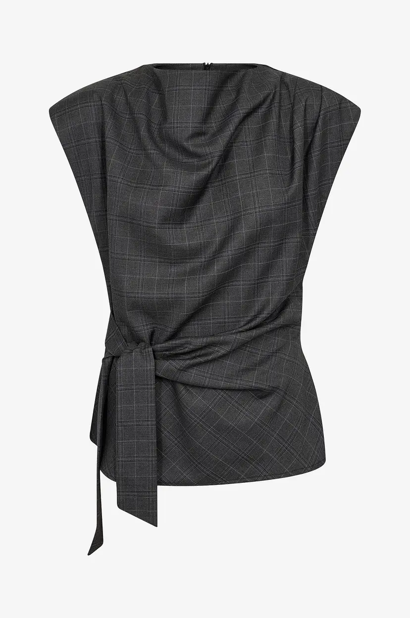Co'couture Bluse EloraCC Check Pleat Top - Grå