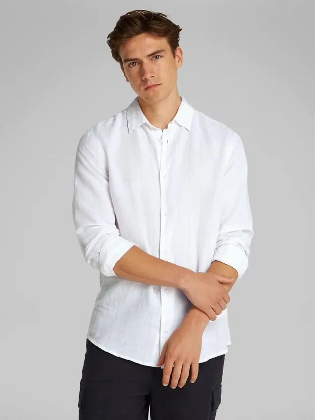 Calvin Klein LINEN COTTON STRIPE L/S SHIRT