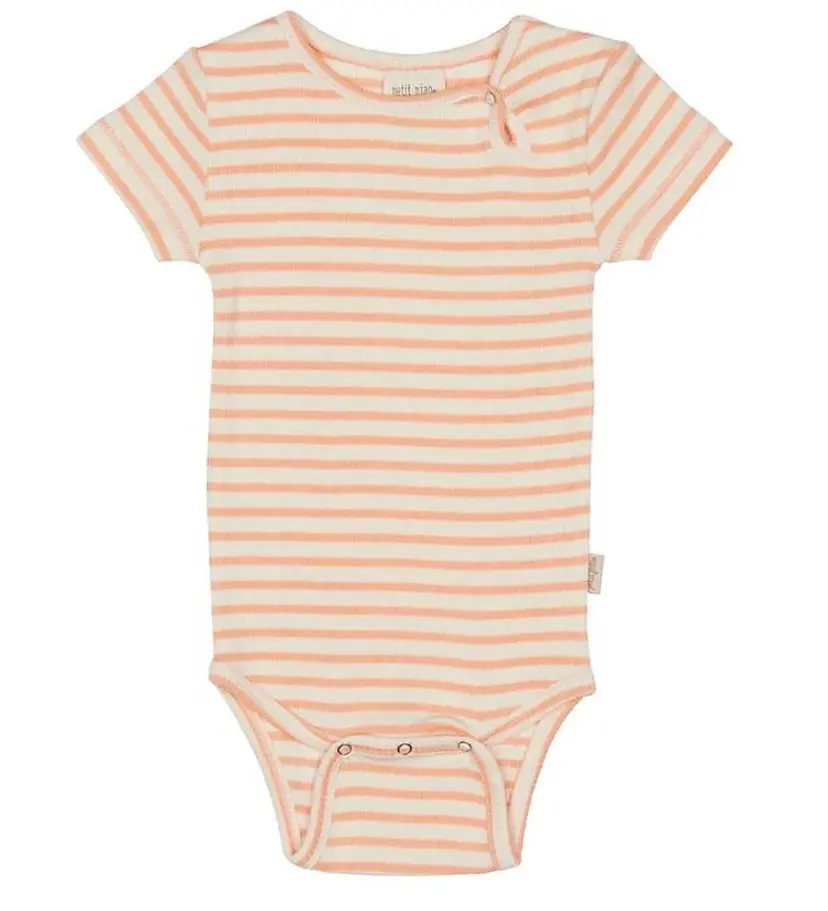 Petit Piao Petit Piao SS Stripete Modal Body, Peach Naught/Eggnog (68 / 6 mnd)