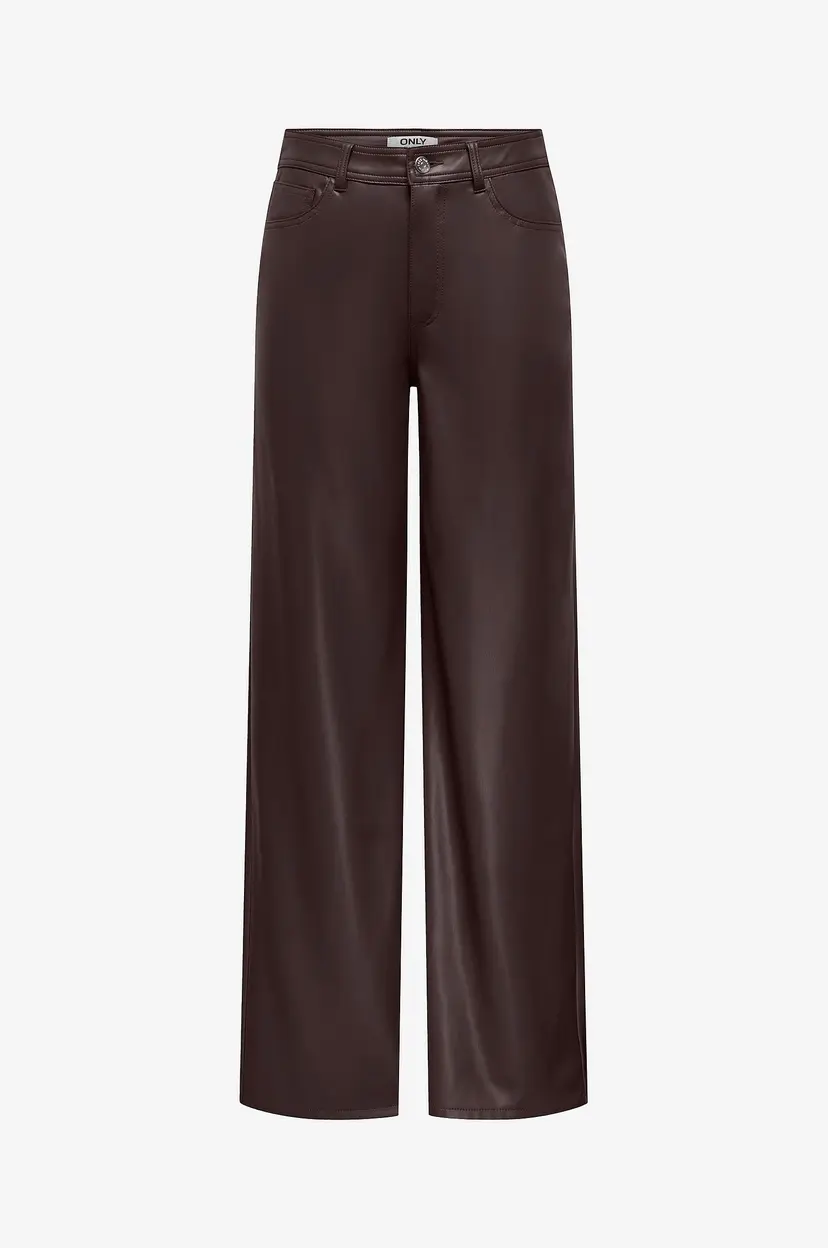 ONLY Bukser Onlsmooth Hw Faux Leath Wide Pant C - Brun