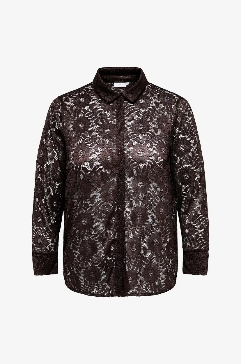 Only Carmakoma Skjorte Carzion L/S Lace Shirt Jrs - Brun