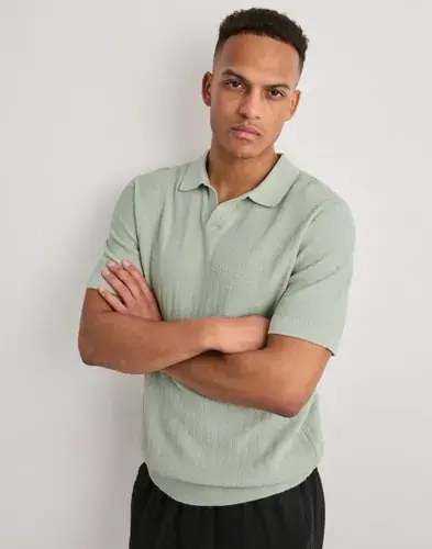 Selected Men Selected Men Slhmattis Ss Linen Blend Struc Polo Kortermet poloskjorte Grønn