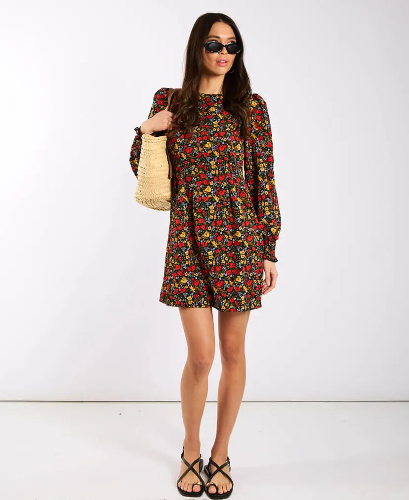 Needs No Label Red Floral Long Sleeve Mini Dress